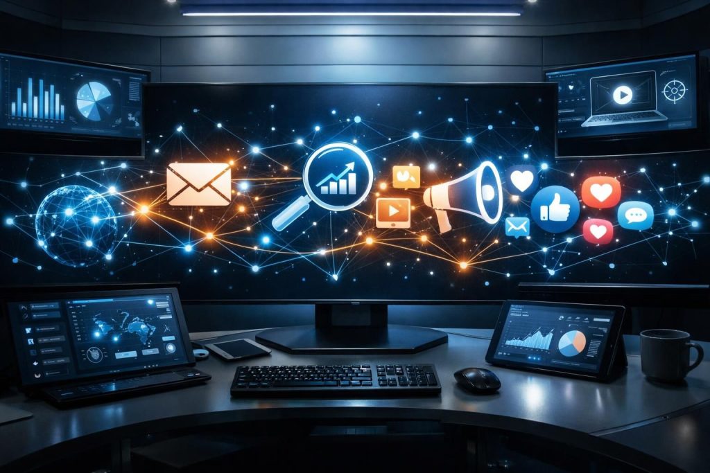 erfahren sie, wie e-mail, seo, ads und social media in einem automatisierten system nahtlos synchronisiert werden können, um ihre marketingstrategie zu optimieren und den erfolg zu steigern.